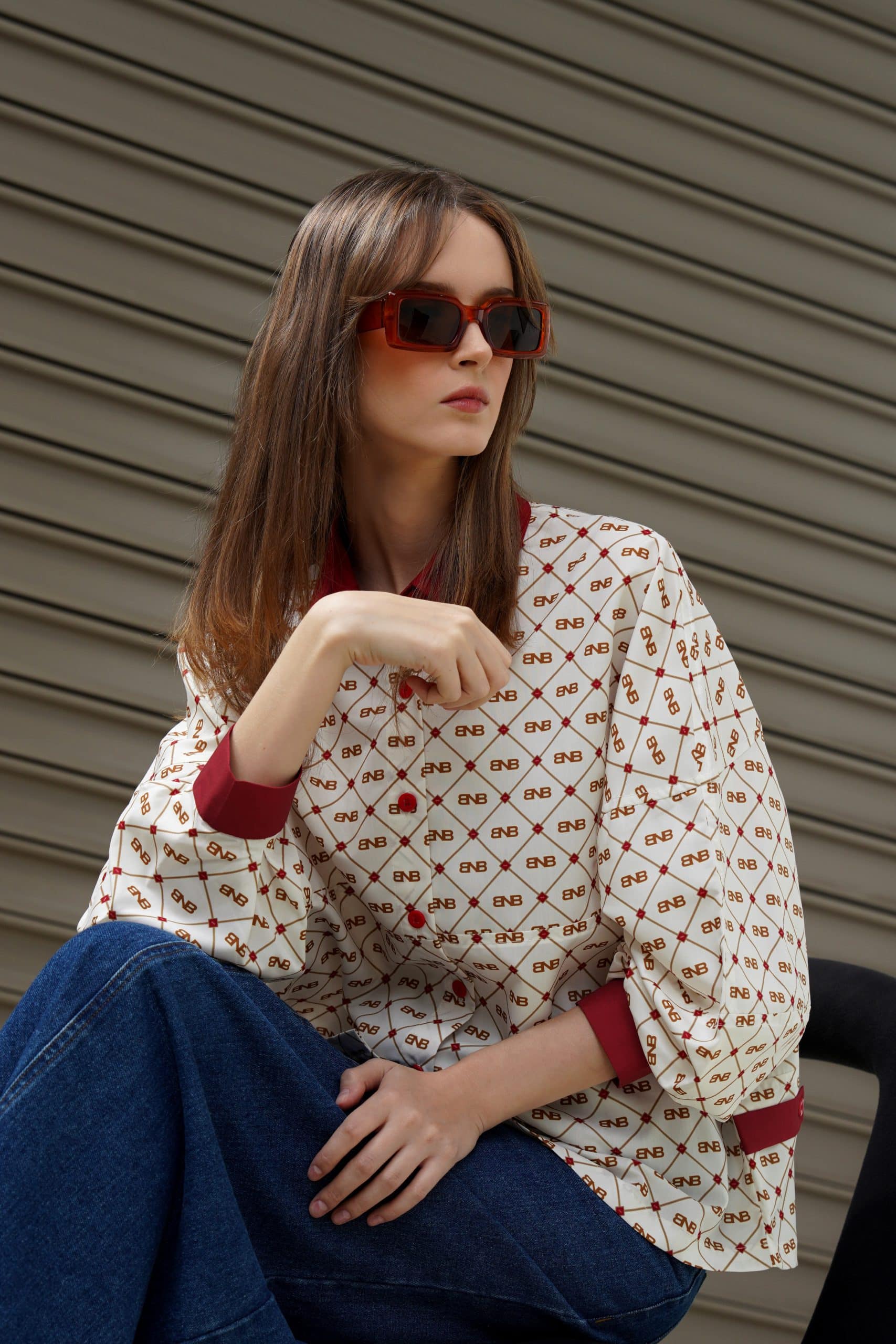 BNB YORKVELLE TOP - CREAM MAROON